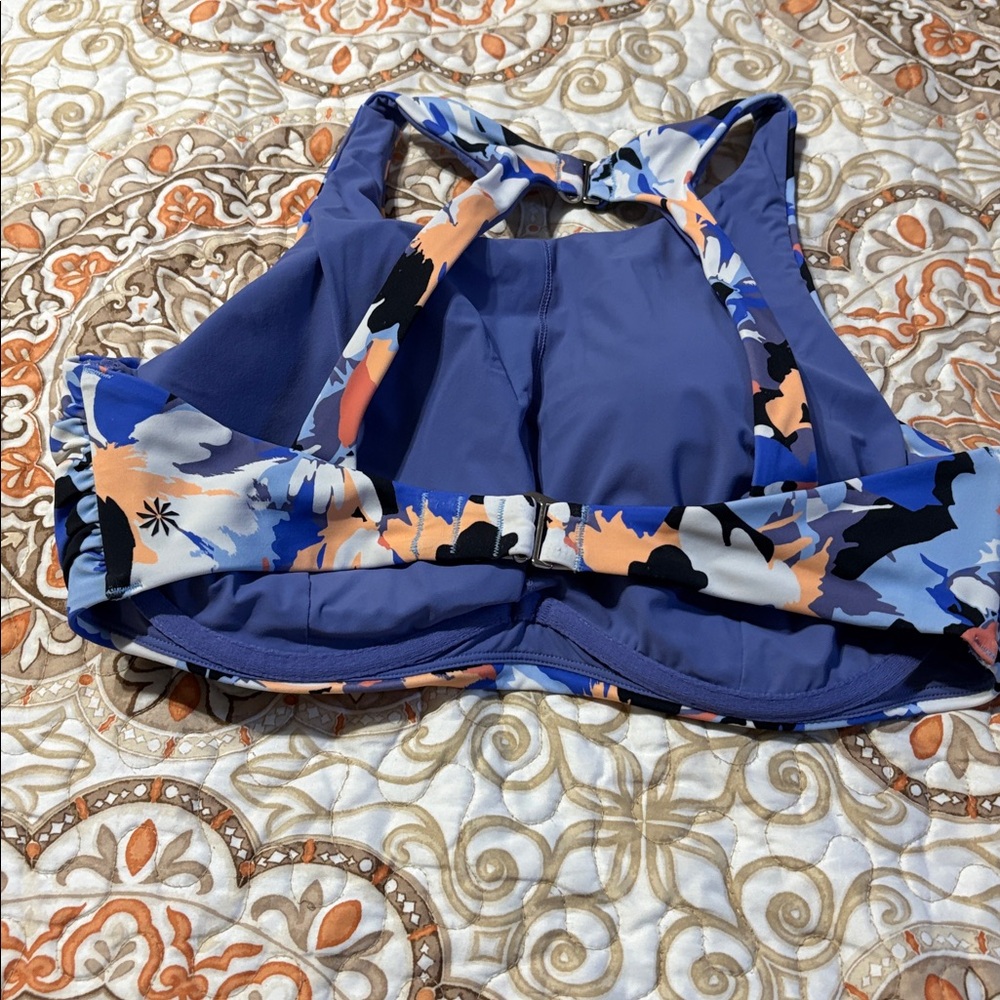 Blue Floral High-Neck Women's Tank Top- Athleta - Picture 2 of 3